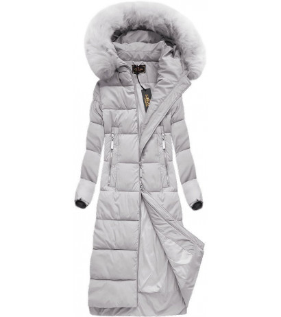 LONG WINTER HOODED JACKET GREY (7688BIG) striukė