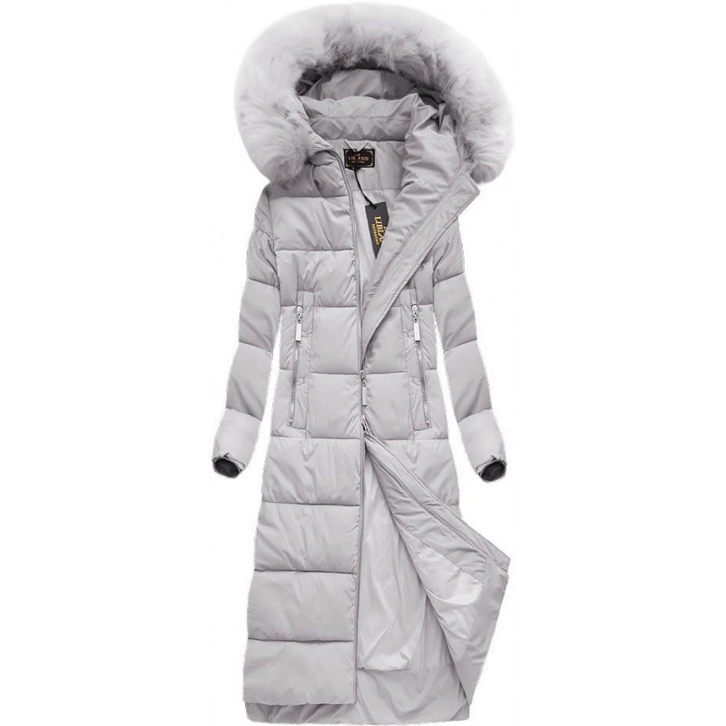 LONG WINTER HOODED JACKET GREY (7688BIG) striukė