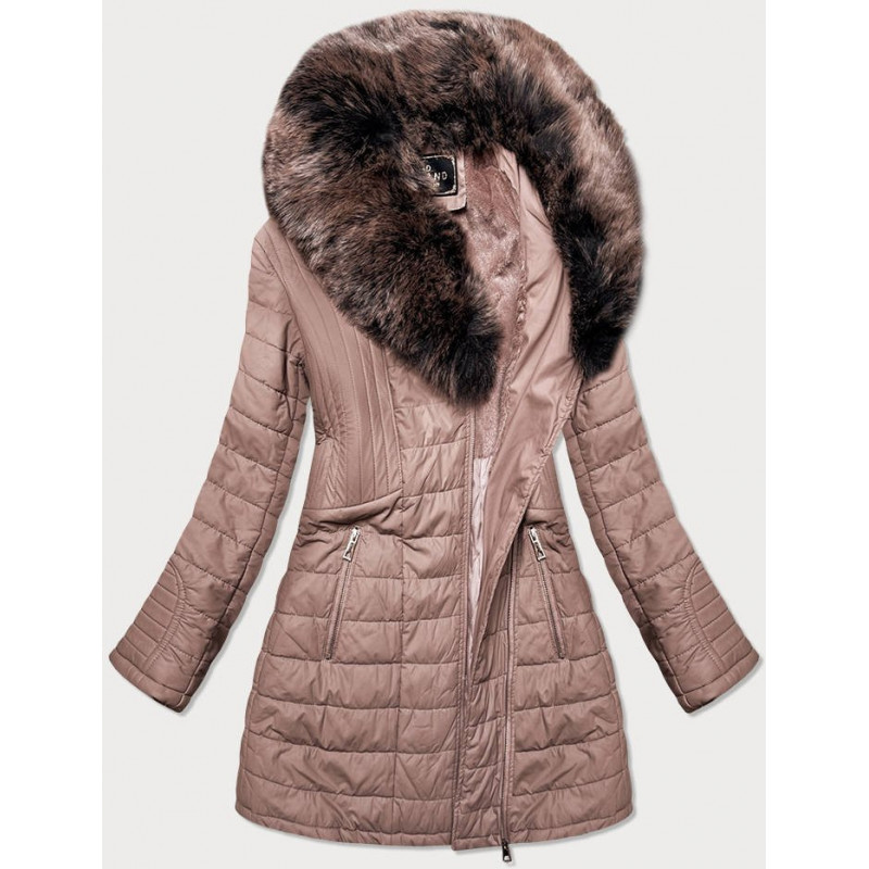 COAT WITH FUR COLLAR VINTAGE PINK (LD5520) striukė