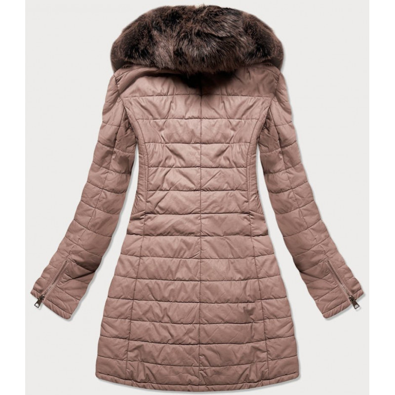 COAT WITH FUR COLLAR VINTAGE PINK (LD5520) striukė