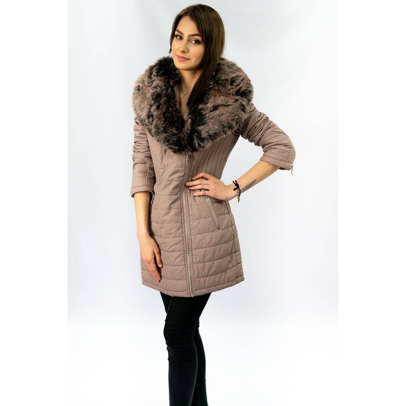 COAT WITH FUR COLLAR VINTAGE PINK (LD5520) striukė