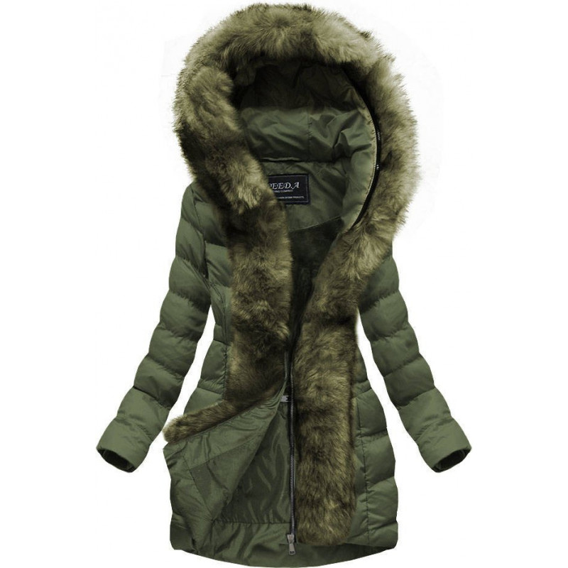 QUILTED HOODED JACKET KHAKI (W749-1) striukė