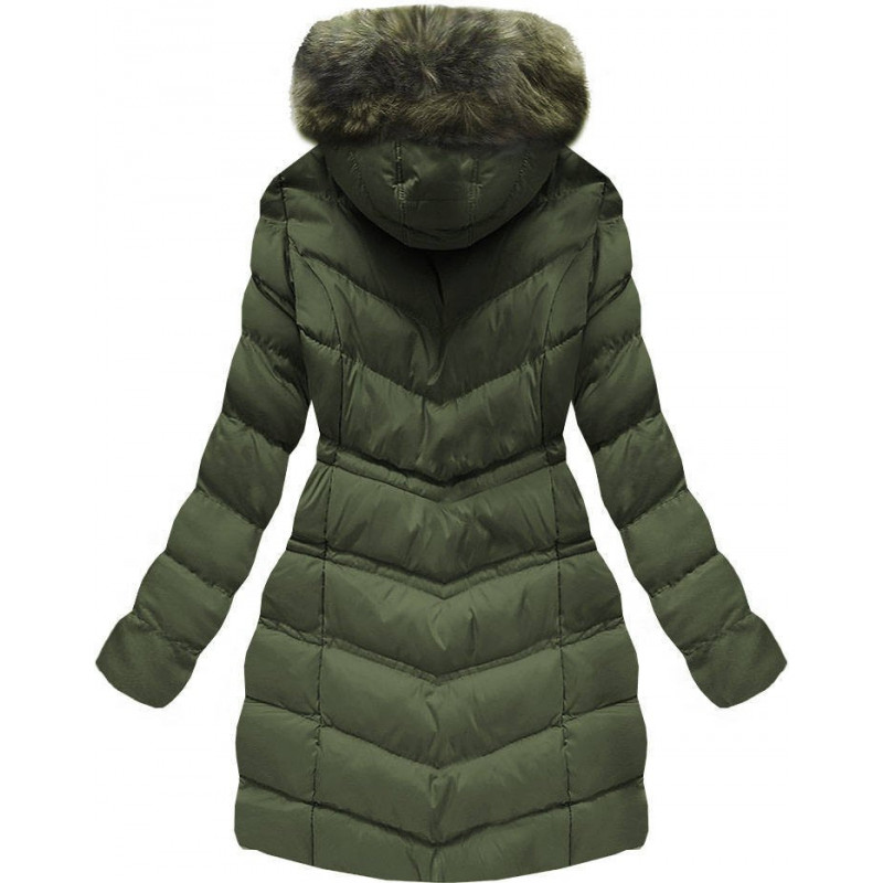 QUILTED HOODED JACKET KHAKI (W749-1) striukė