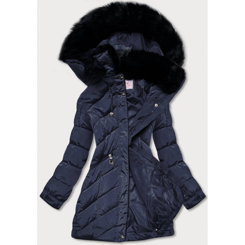 QUILTED HOODED JACKET NAVY BLUE (W732) striukė