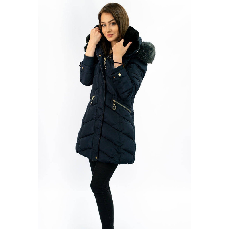 QUILTED HOODED JACKET NAVY BLUE (W732) striukė