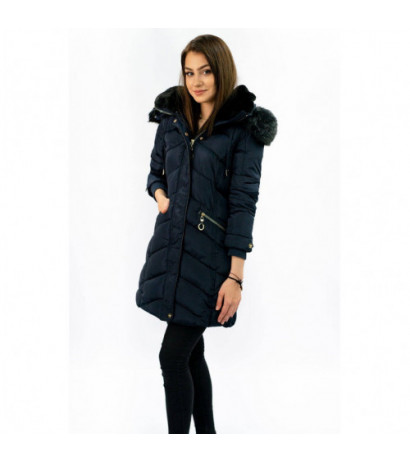 QUILTED HOODED JACKET NAVY BLUE (W732) striukė