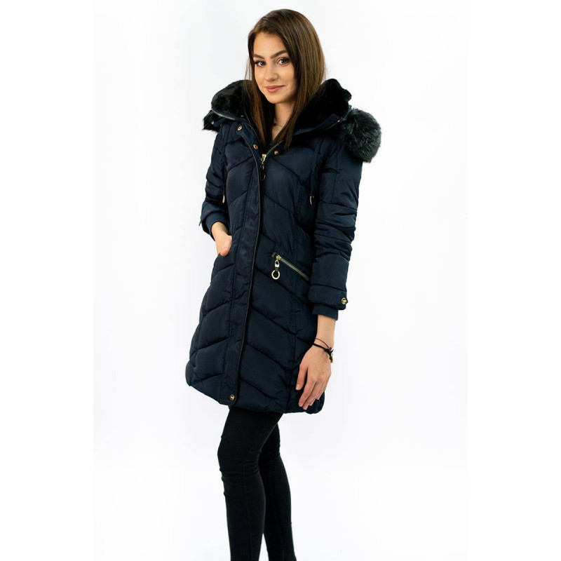 QUILTED HOODED JACKET NAVY BLUE (W732) striukė