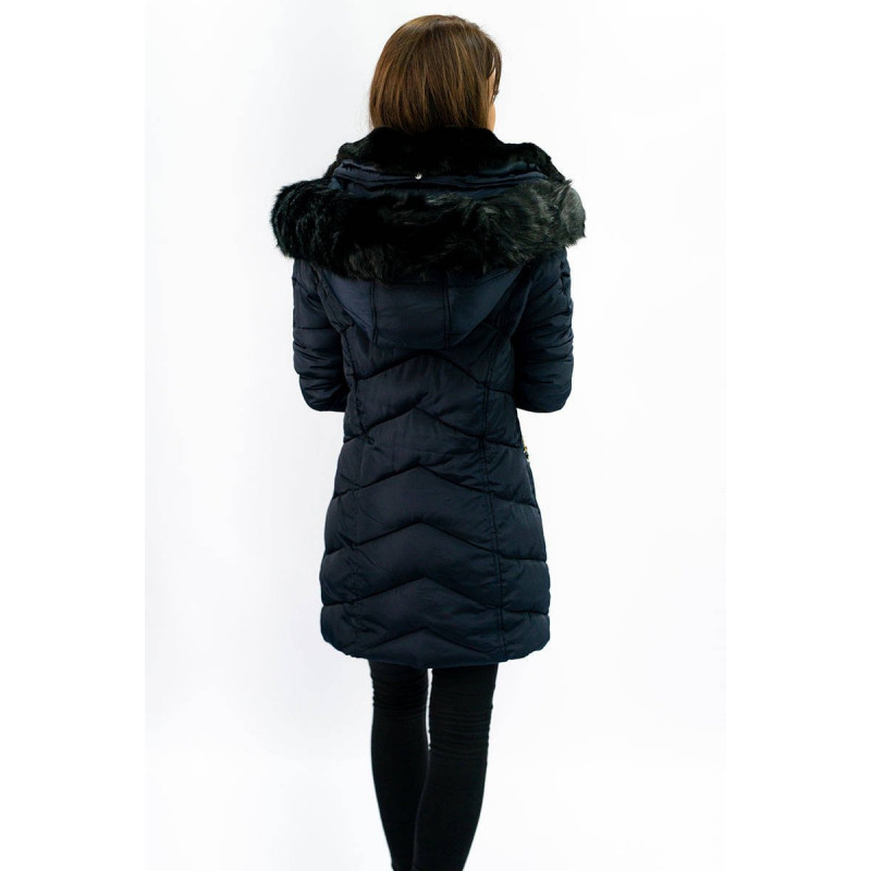 QUILTED HOODED JACKET NAVY BLUE (W732) striukė