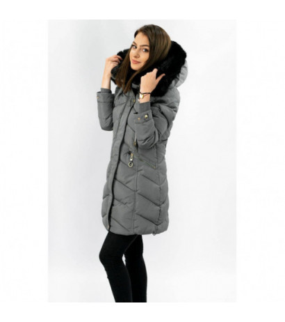 QUILTED HOODED JACKET GREY (W732) striukė