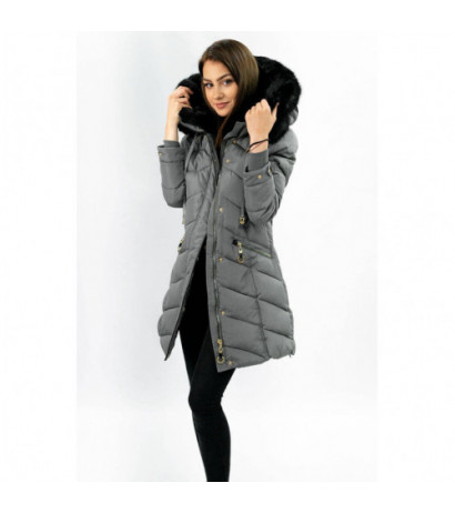 QUILTED HOODED JACKET GREY (W732) striukė