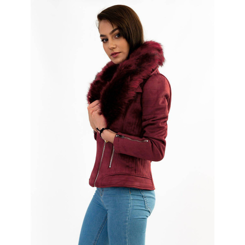 SUEDE MOTORCYCLE WITH FUR WINE (6502) striukė