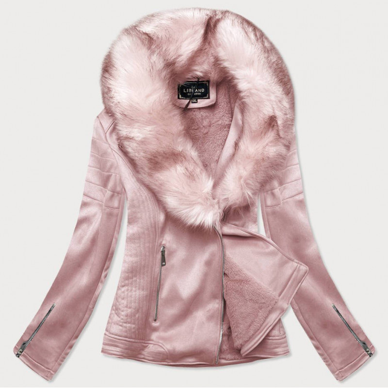 SUEDE MOTORCYCLE WITH FUR POWDER PINK (6502) striukė