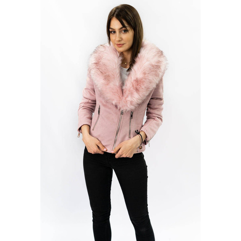 SUEDE MOTORCYCLE WITH FUR POWDER PINK (6502) striukė