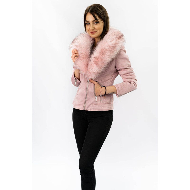 SUEDE MOTORCYCLE WITH FUR POWDER PINK (6502) striukė