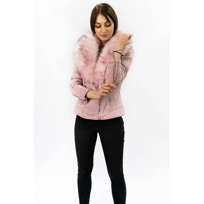 SUEDE MOTORCYCLE WITH FUR POWDER PINK (6502) striukė