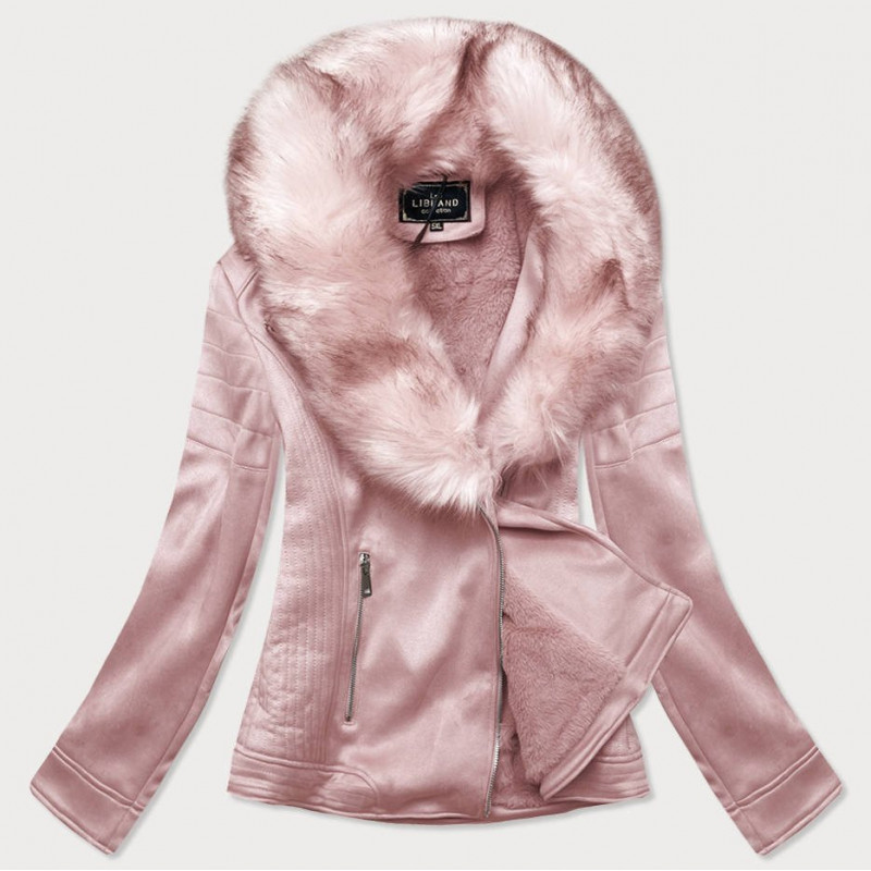 SUEDE MOTORCYCLE WITH FUR POWDER PINK (6502BIG) striukė