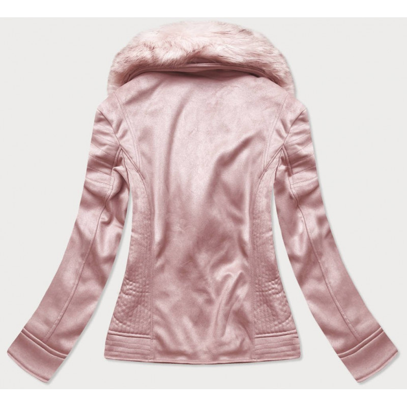 SUEDE MOTORCYCLE WITH FUR POWDER PINK (6502BIG) striukė