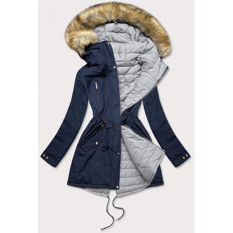 REVERSIBLE HOODED JACKET NAVY BLUE-GREY (W210) striukė