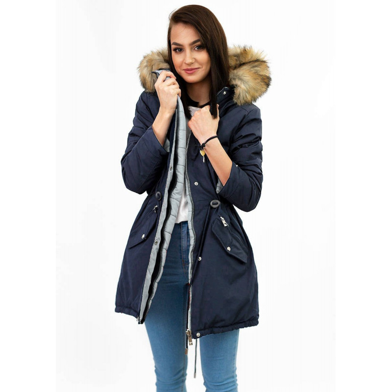 REVERSIBLE HOODED JACKET NAVY BLUE-GREY (W210) striukė