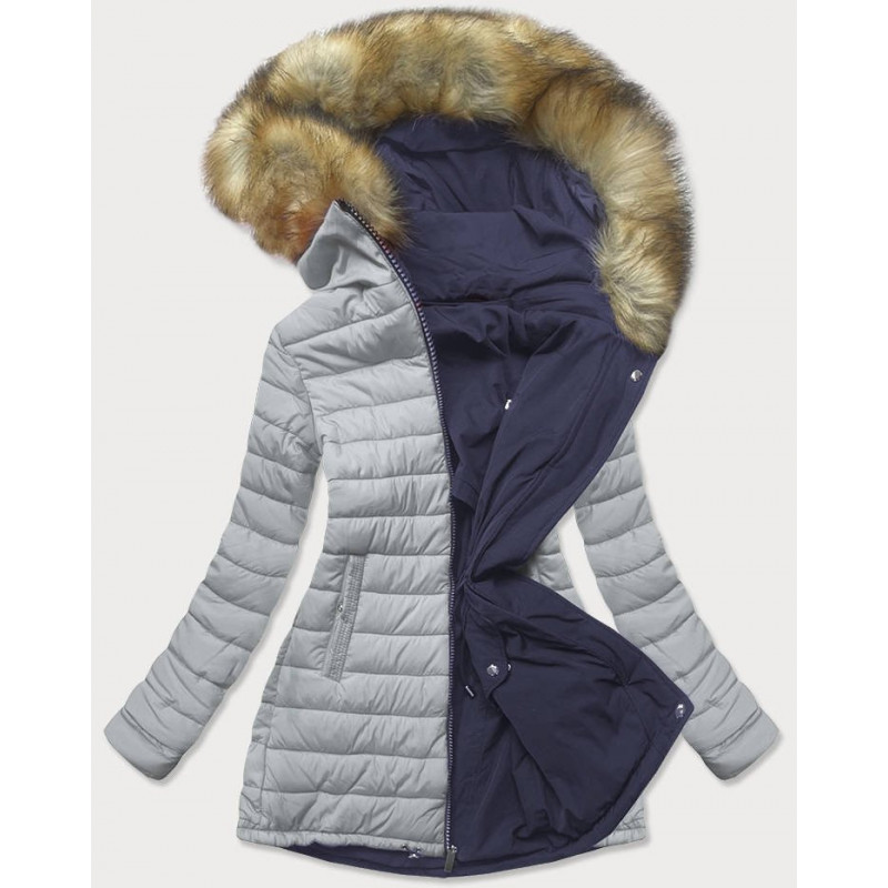 REVERSIBLE HOODED JACKET NAVY BLUE-GREY (W213) striukė