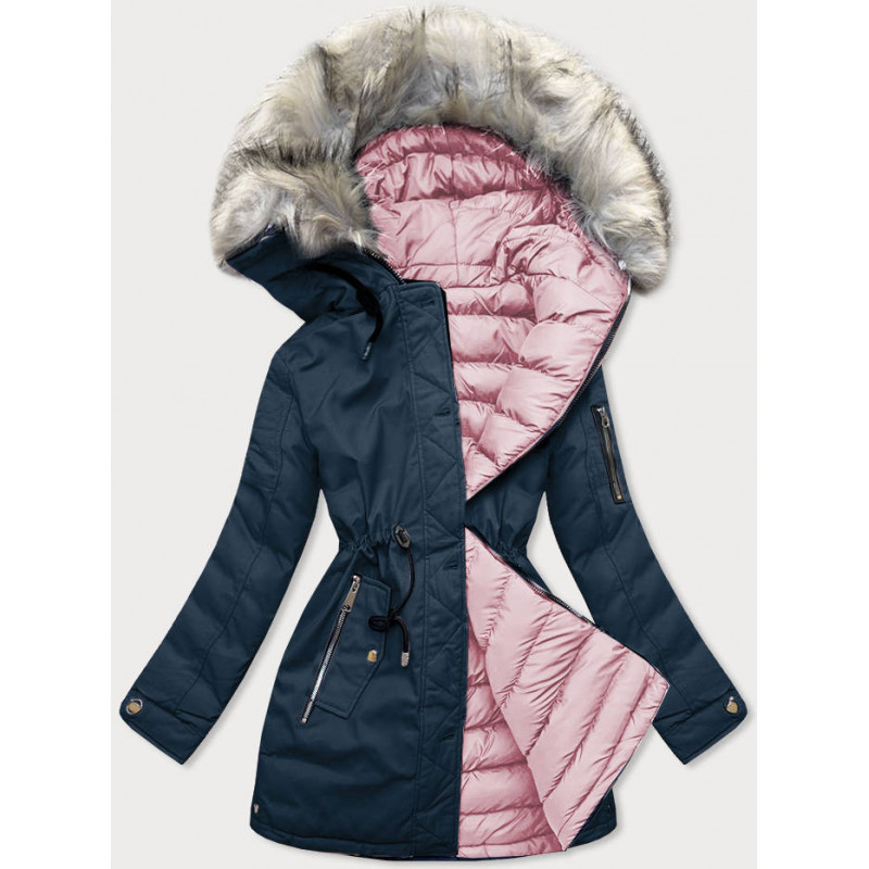 REVERSIBLE HOODED JACKET NAVY BLUE-PINK (W631) striukė