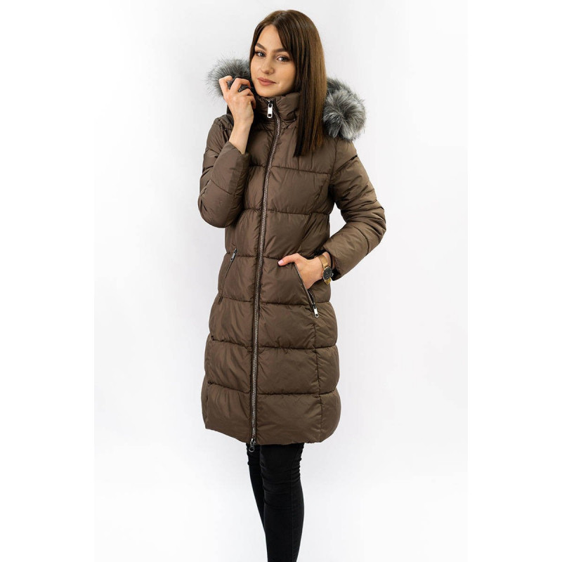 LONG QUILTED JACKET BROWN (7701) striukė