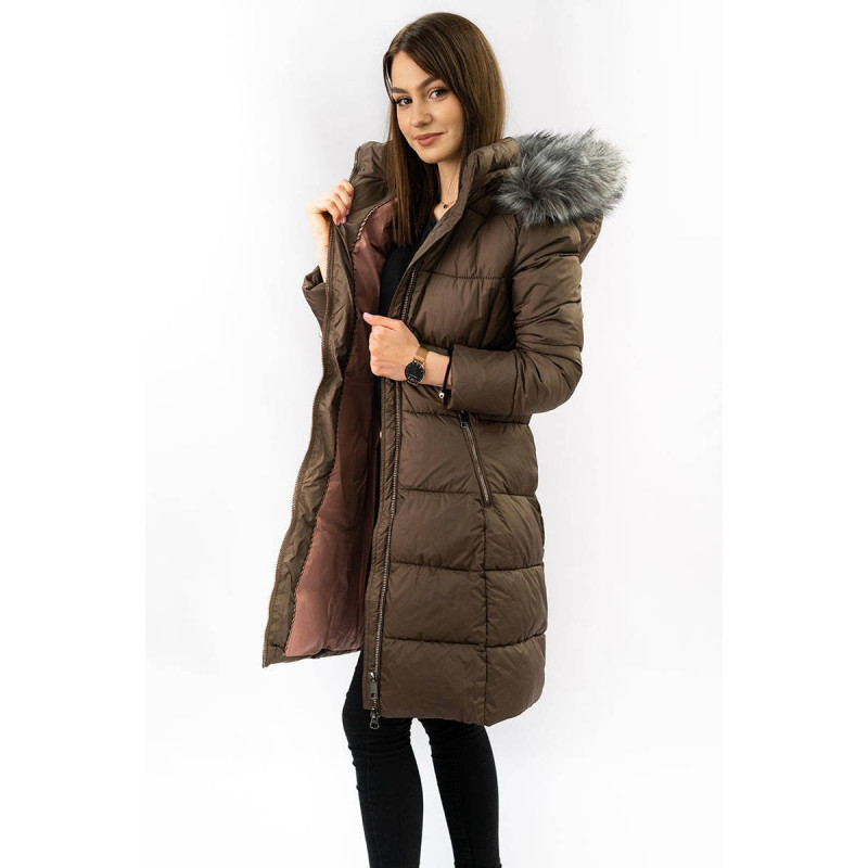 LONG QUILTED JACKET BROWN (7701) striukė