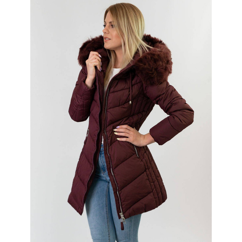 LONG QUILTED JACKET BURGUNDY (7689) striukė