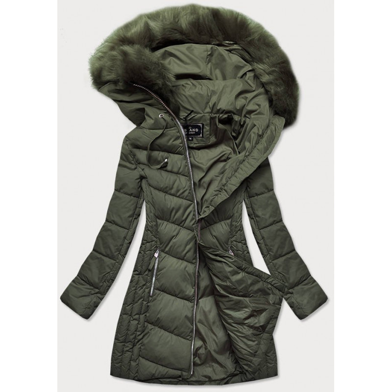 LONG QUILTED JACKET KHAKI (7689) striukė