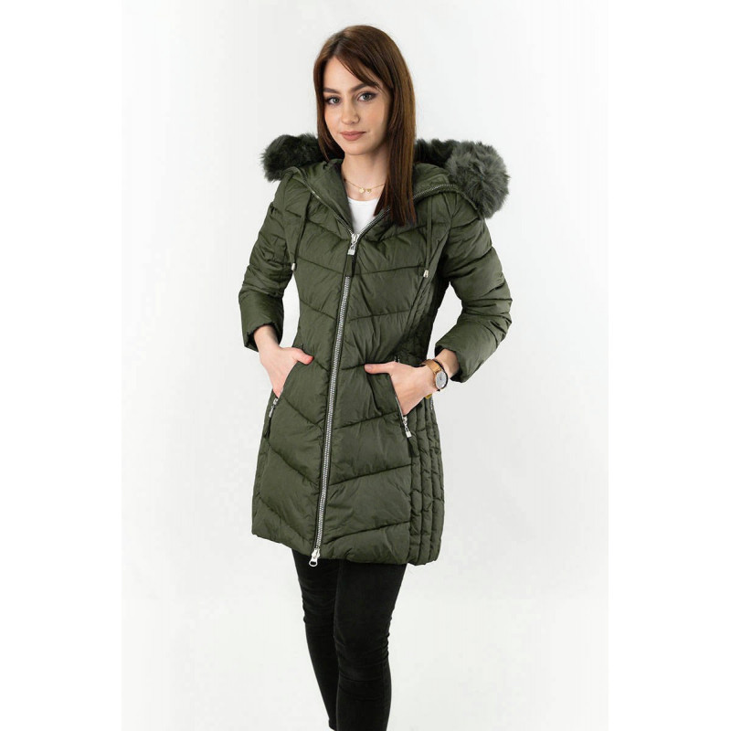 LONG QUILTED JACKET KHAKI (7689) striukė