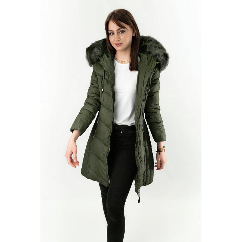 LONG QUILTED JACKET KHAKI (7689) striukė