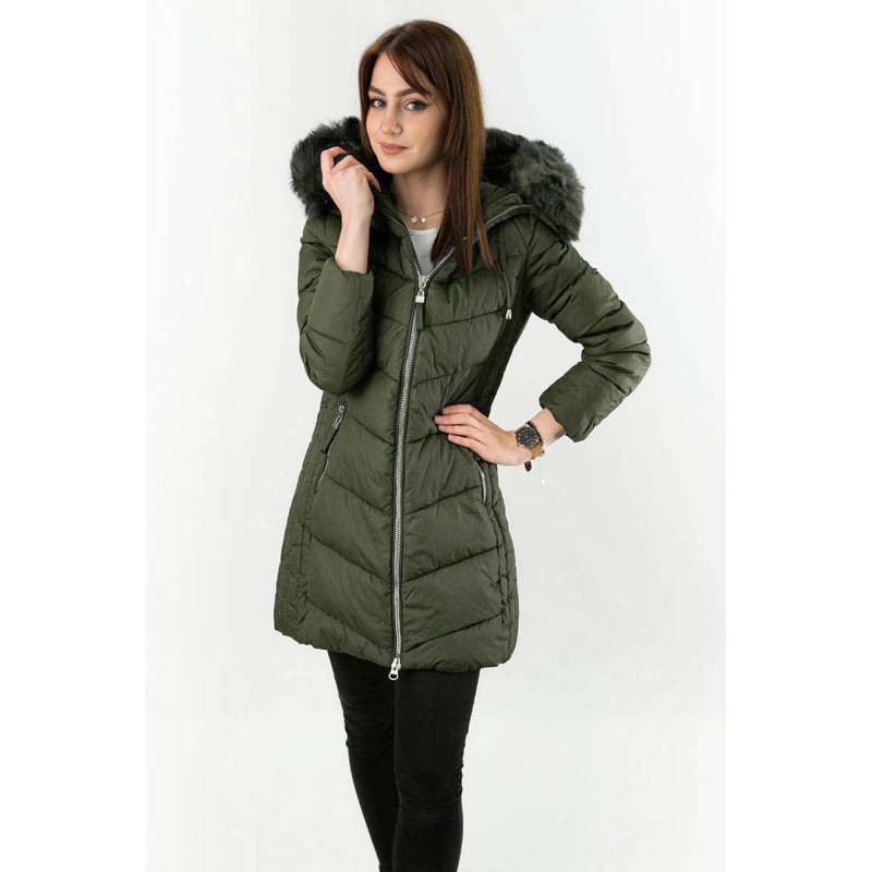 LONG QUILTED JACKET KHAKI (7689) striukė