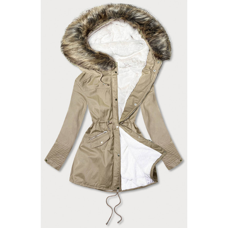 FUR HOODED PARKA BEIGE (7602BIG) striukė