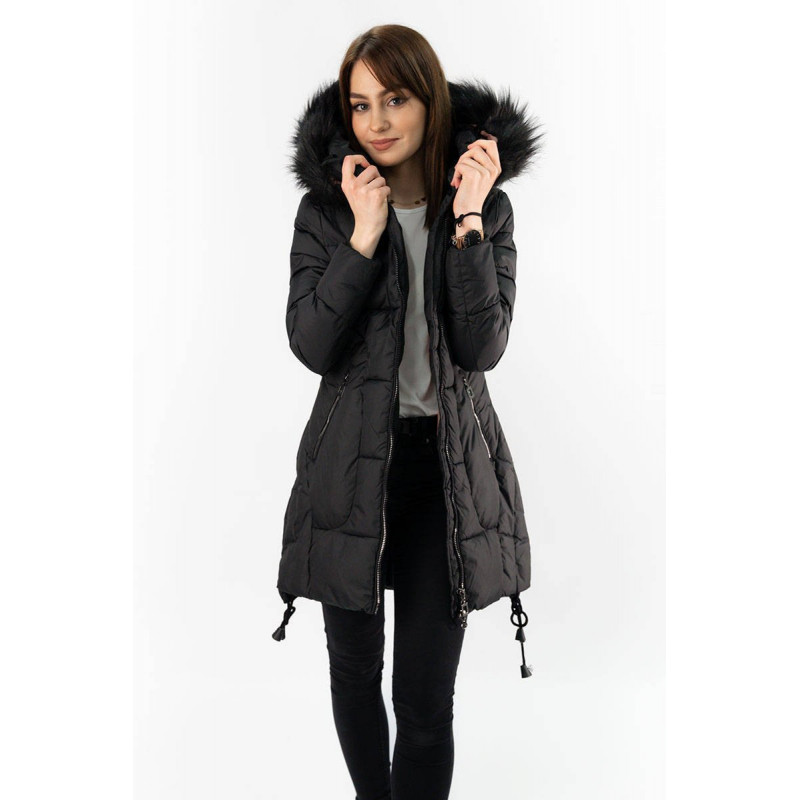 QUILTED HOODED JACKET BLACK (7690) striukė