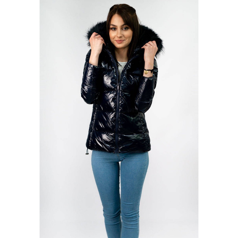 GLOSSY QUILTED NAVY JACKET (7693) striukė