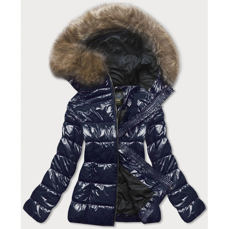 GLOSSY QUILTED NAVY JACKET (7695) striukė