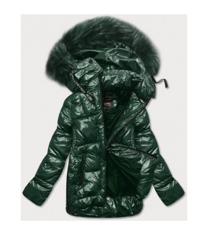 GLOSSY QUILTED DARK GREEN JACKET (7697) striukė