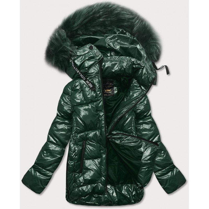 GLOSSY QUILTED DARK GREEN JACKET (7697) striukė