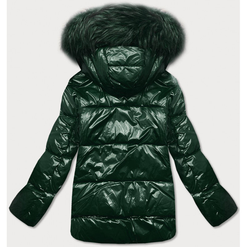 GLOSSY QUILTED DARK GREEN JACKET (7697) striukė