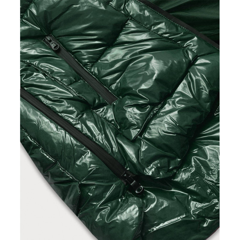 GLOSSY QUILTED DARK GREEN JACKET (7697) striukė