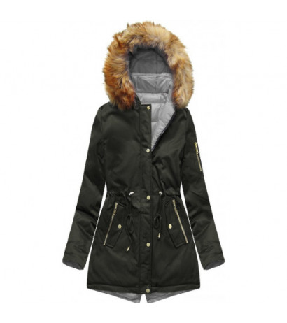 DOUBLE-SIDED PARKA WITH HOOD ARMY-GRAY (B2636) striukė