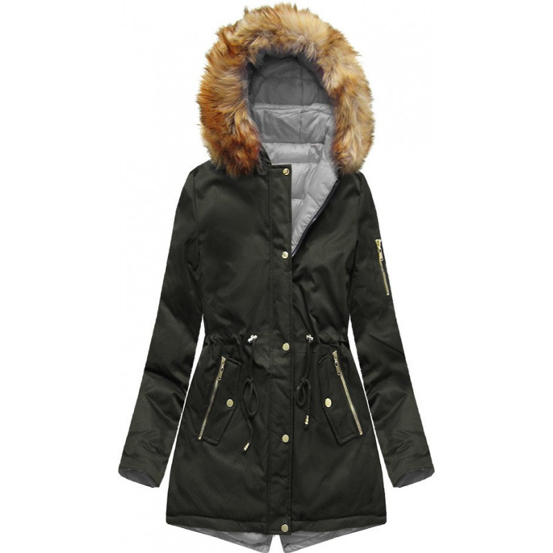 DOUBLE-SIDED PARKA WITH HOOD ARMY-GRAY (B2636) striukė