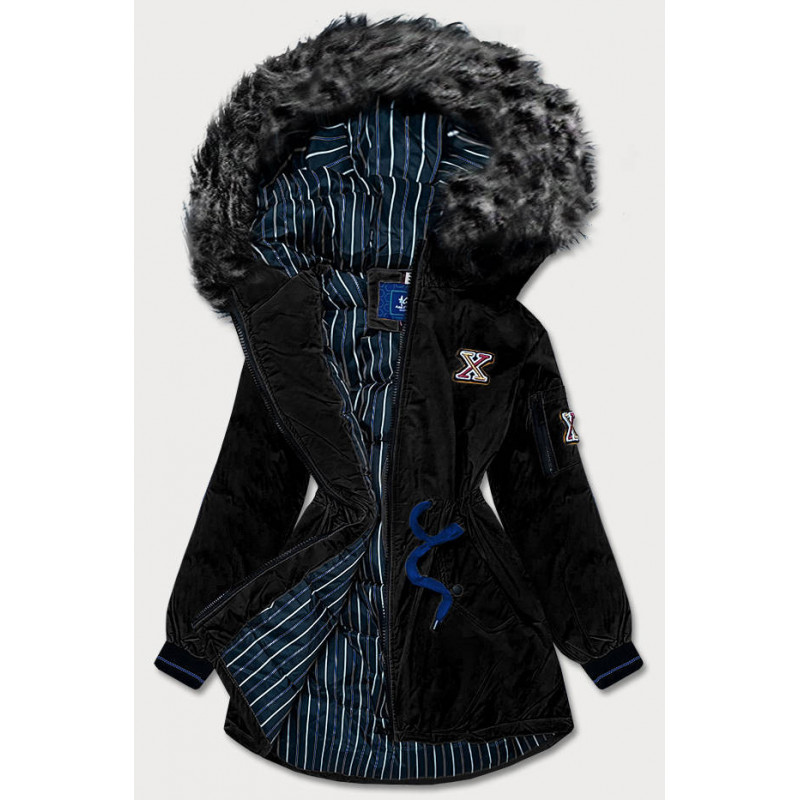 LONGER JACKET WITH HOOD BLACK (M8-757) striukė