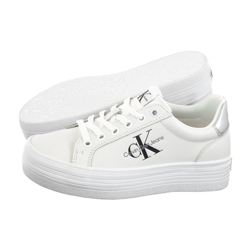 Calvin Klein Vulc Flatform Laceup Lth Bright White/Silver YW0YW01474 0K9 (CK507-a) kingad