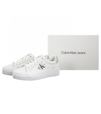 Calvin Klein Vulc Flatform Laceup Lth Bright White/Silver YW0YW01474 0K9 (CK507-a) kingad