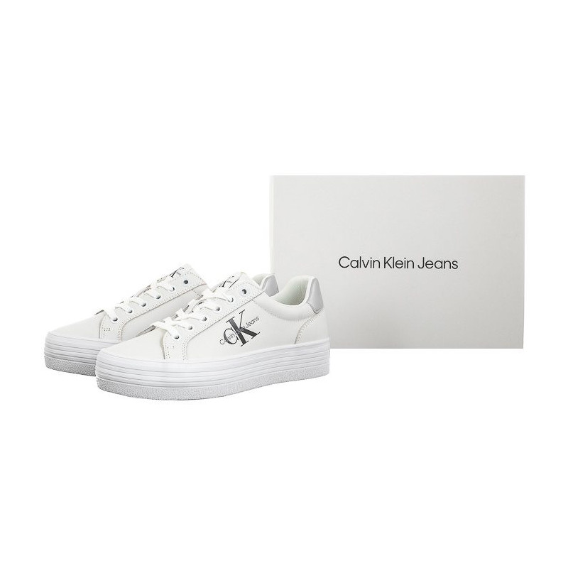 Calvin Klein Vulc Flatform Laceup Lth Bright White/Silver YW0YW01474 0K9 (CK507-a) kingad