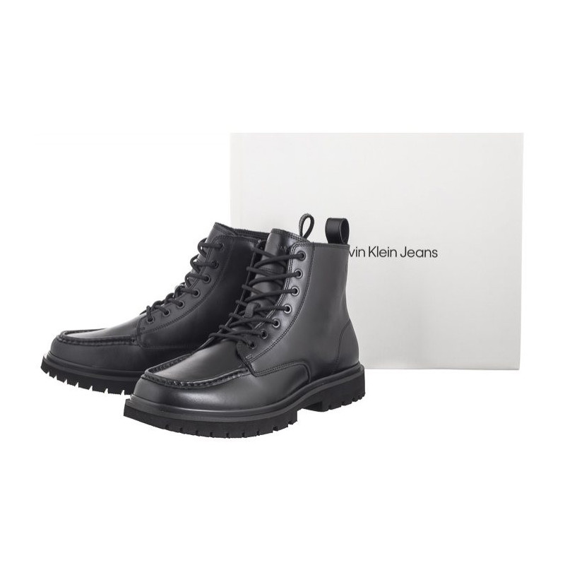 Calvin Klein Eva Boot Mid Laceup Unform Dress Triple Black YM0YM01073 0GJ (CK558-a) saapad