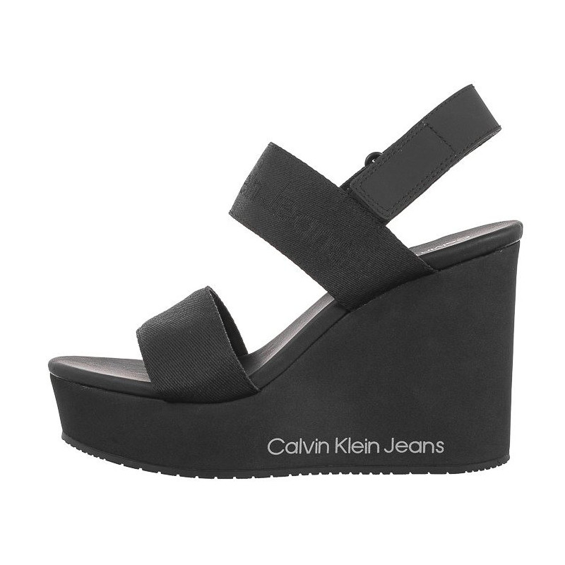 Calvin Klein Wedge Sandal Webbing In Mtl Black/Stormfront YW0YW01479 0GO (CK512-a) kingad