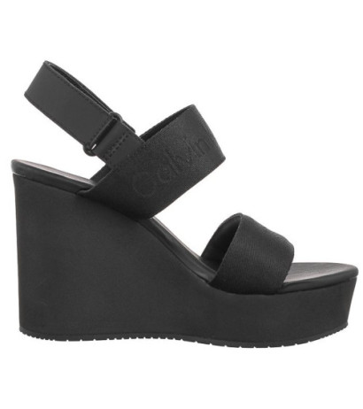 Calvin Klein Wedge Sandal Webbing In Mtl Black/Stormfront YW0YW01479 0GO (CK512-a) kingad