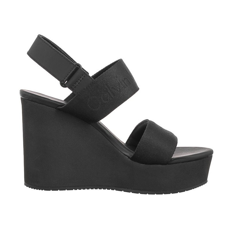 Calvin Klein Wedge Sandal Webbing In Mtl Black/Stormfront YW0YW01479 0GO (CK512-a) kingad